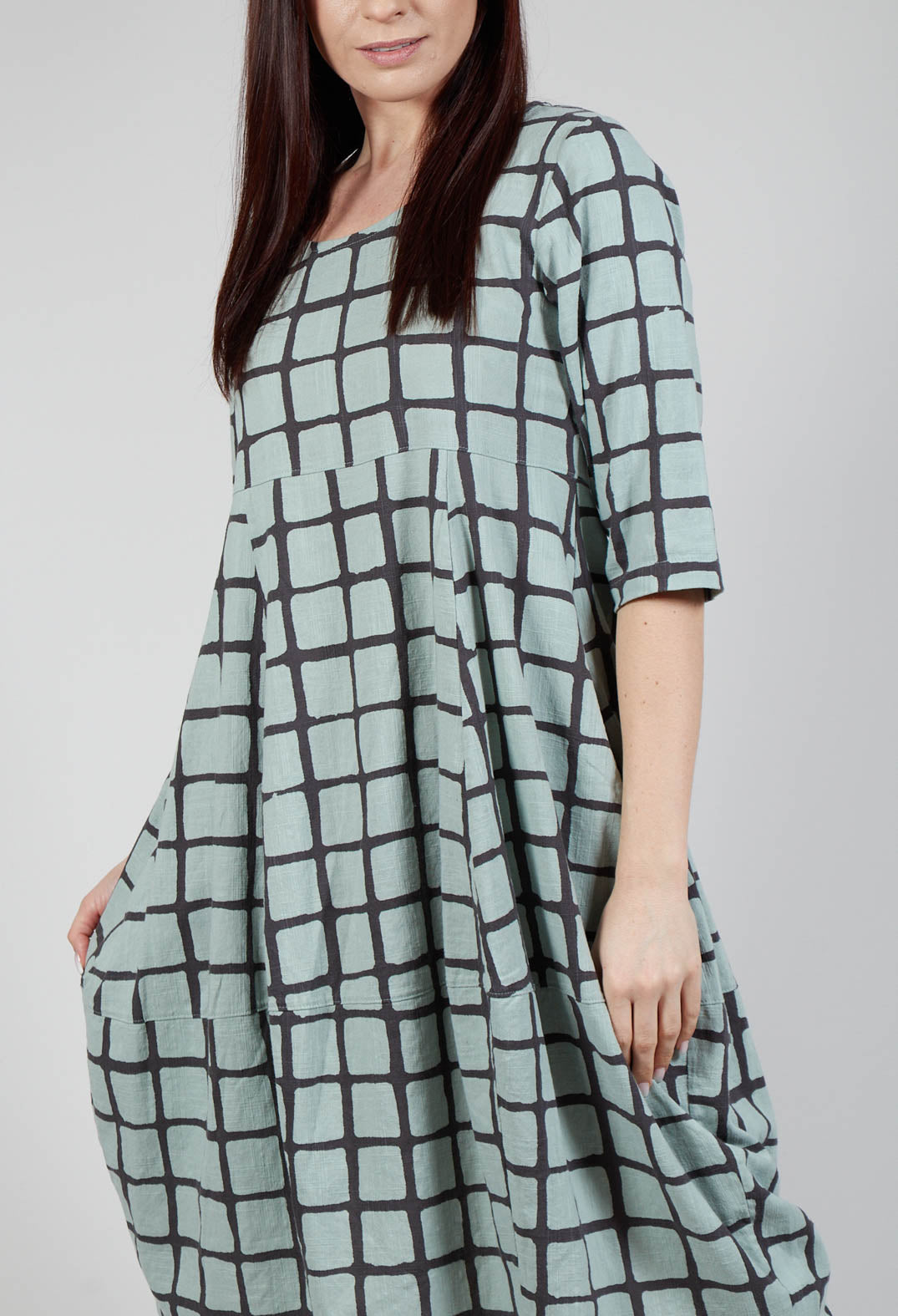 Long Sleeve Checkered Dress in Mineral