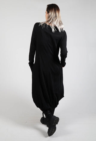 Long Sleeve Dress with Gathered Hem in Black