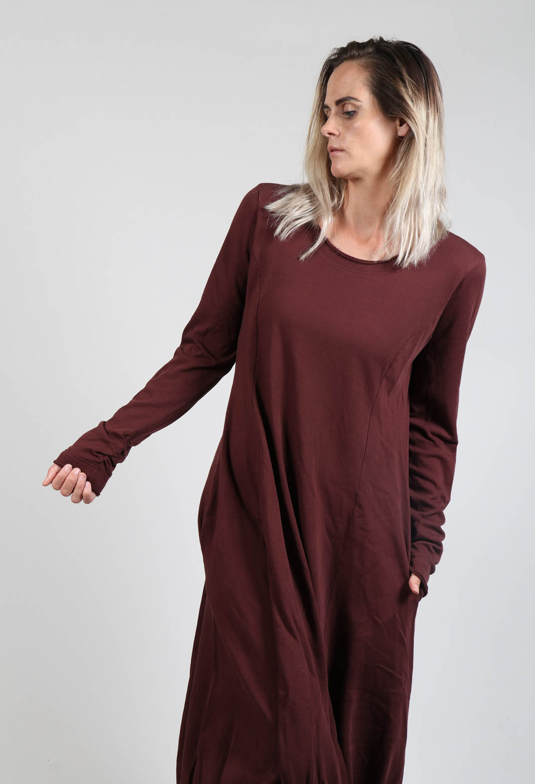 Long Sleeve Dress with Gathered Hem in Wood