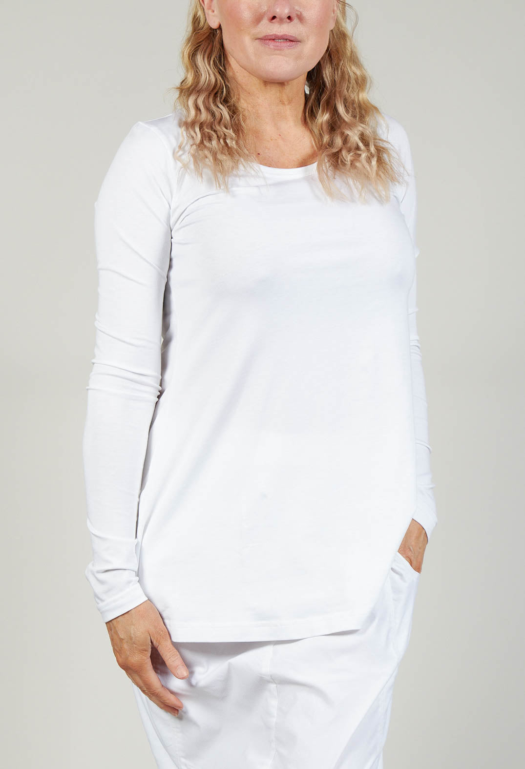 Long Sleeve Jersey Top in White