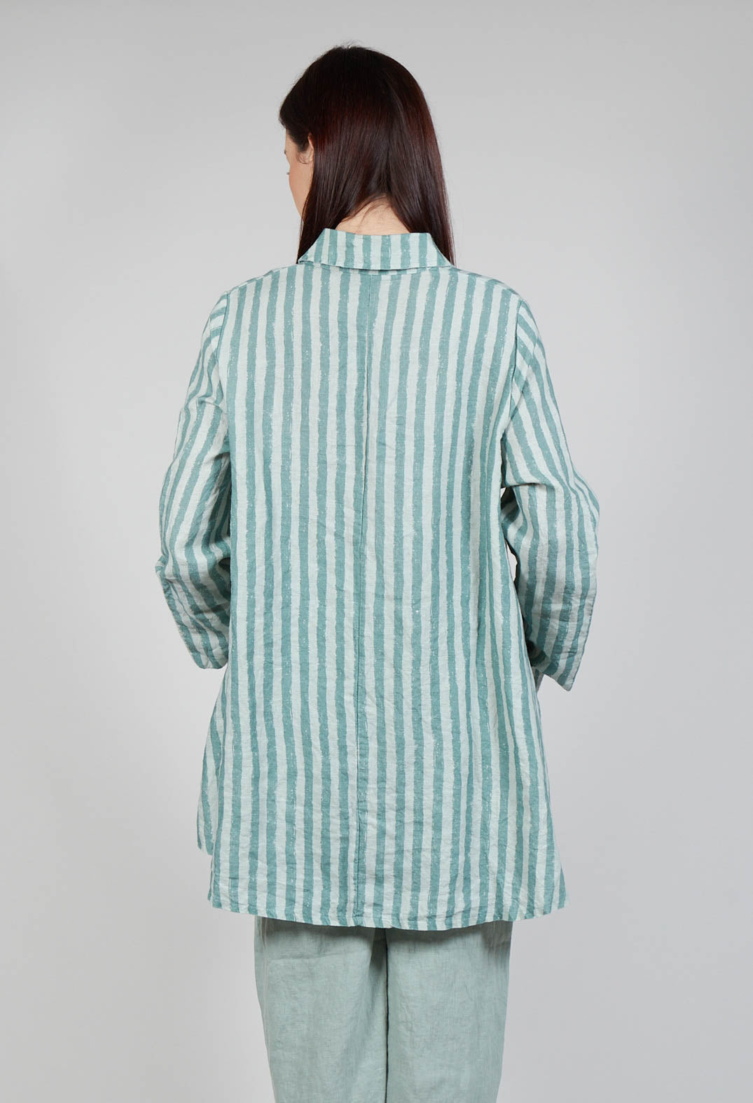 Long Sleeve Linen Stripe  Jacket in Teal