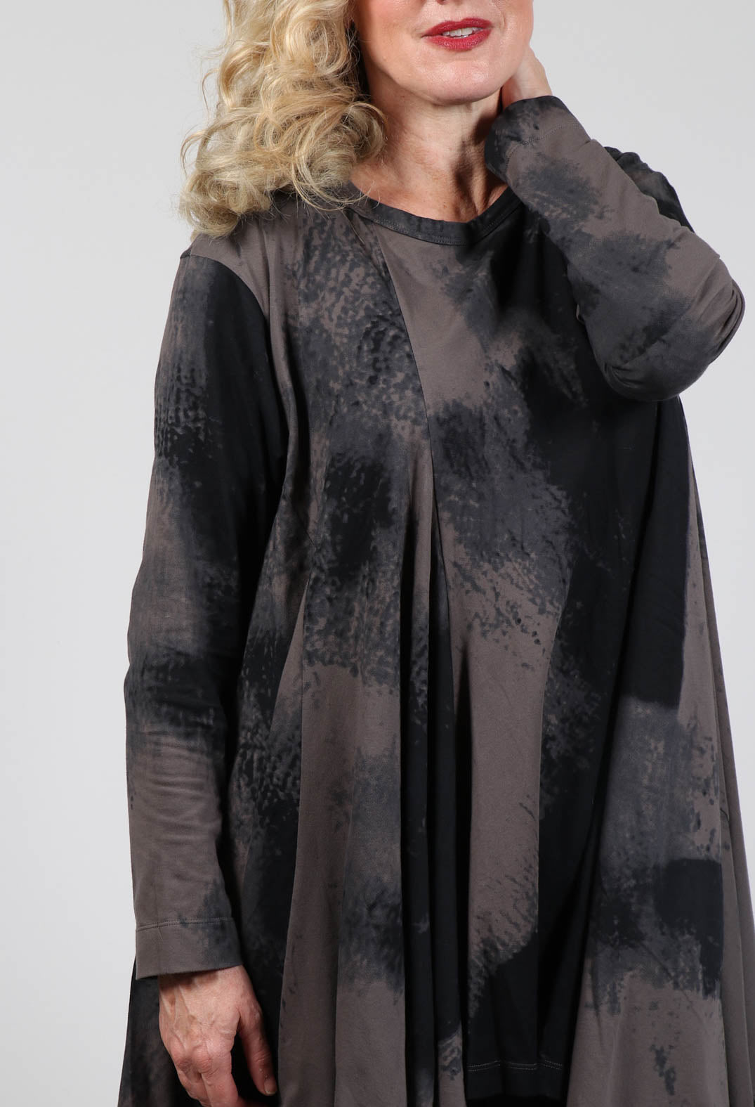 Long Sleeve Top with Flared Hem in Brown