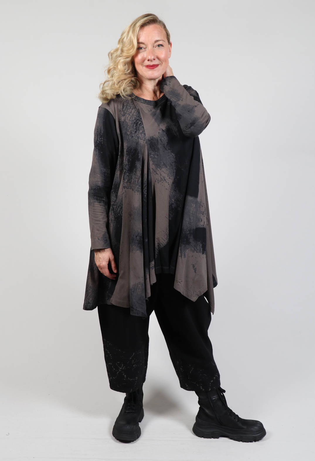 Long Sleeve Top with Flared Hem in Brown