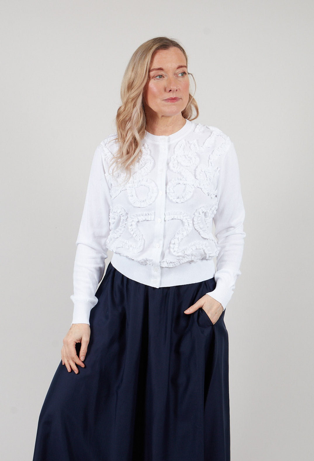 Long Sleeved Cardigan in Off White