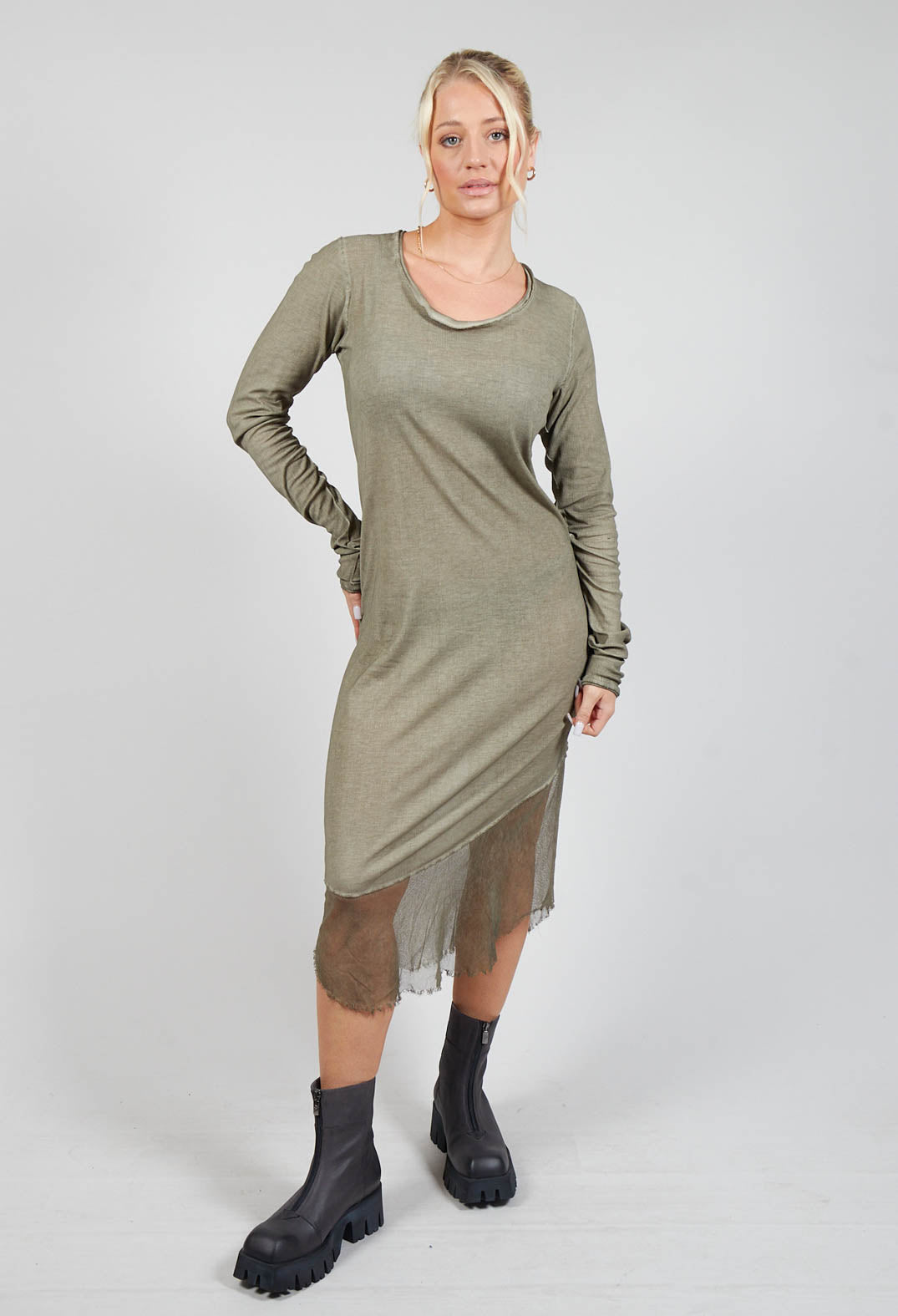 Long Sleeved Dress With Mesh Lining in Schilf Cloud