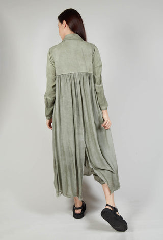 Long Sleeveless Coat in Contone and Viscosa Seta Olive