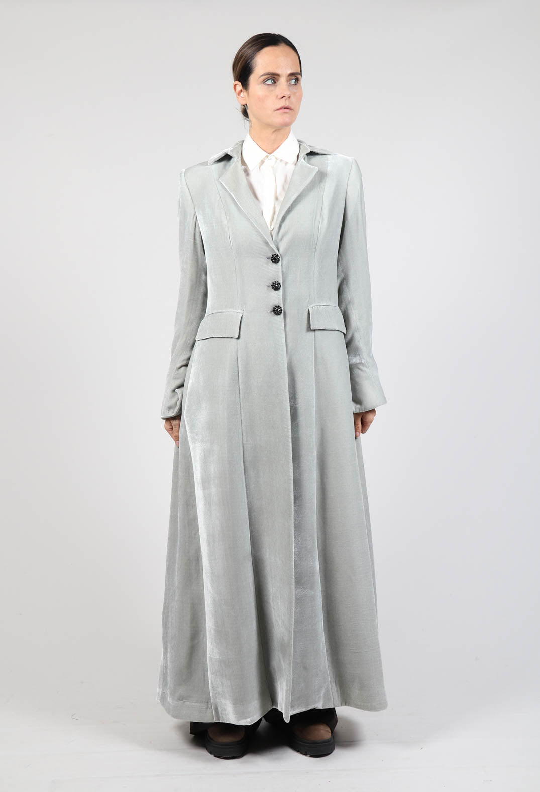 Long Velvet Coat in Pearl