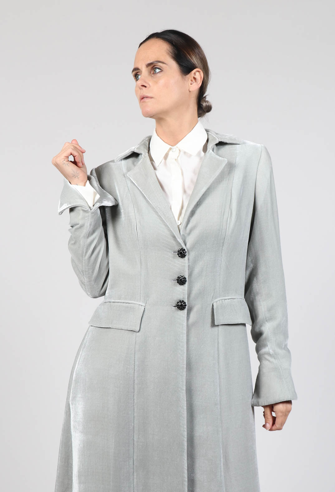 Long Velvet Coat in Pearl