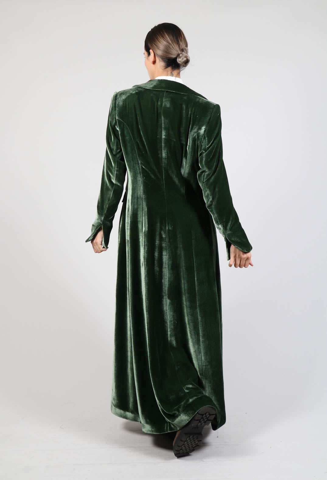 Long Velvet Coat in Petrol Green