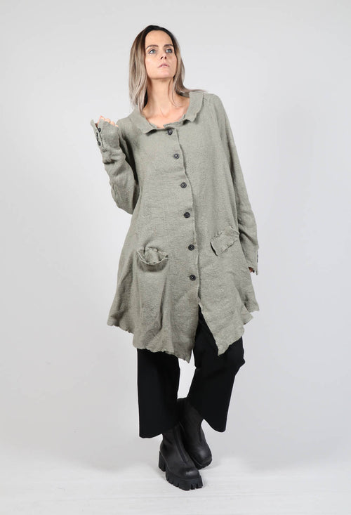 Long Waterfall Button Up Cardigan in Schilf
