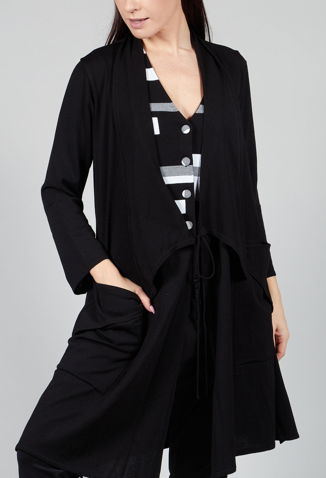 Longline Cardigan with Pockets in Black