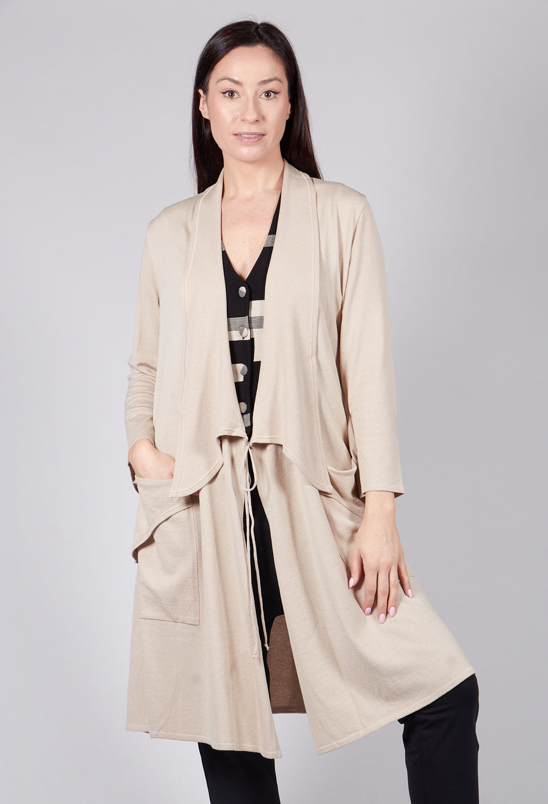 Longline Cardigan with Pockets in Sand