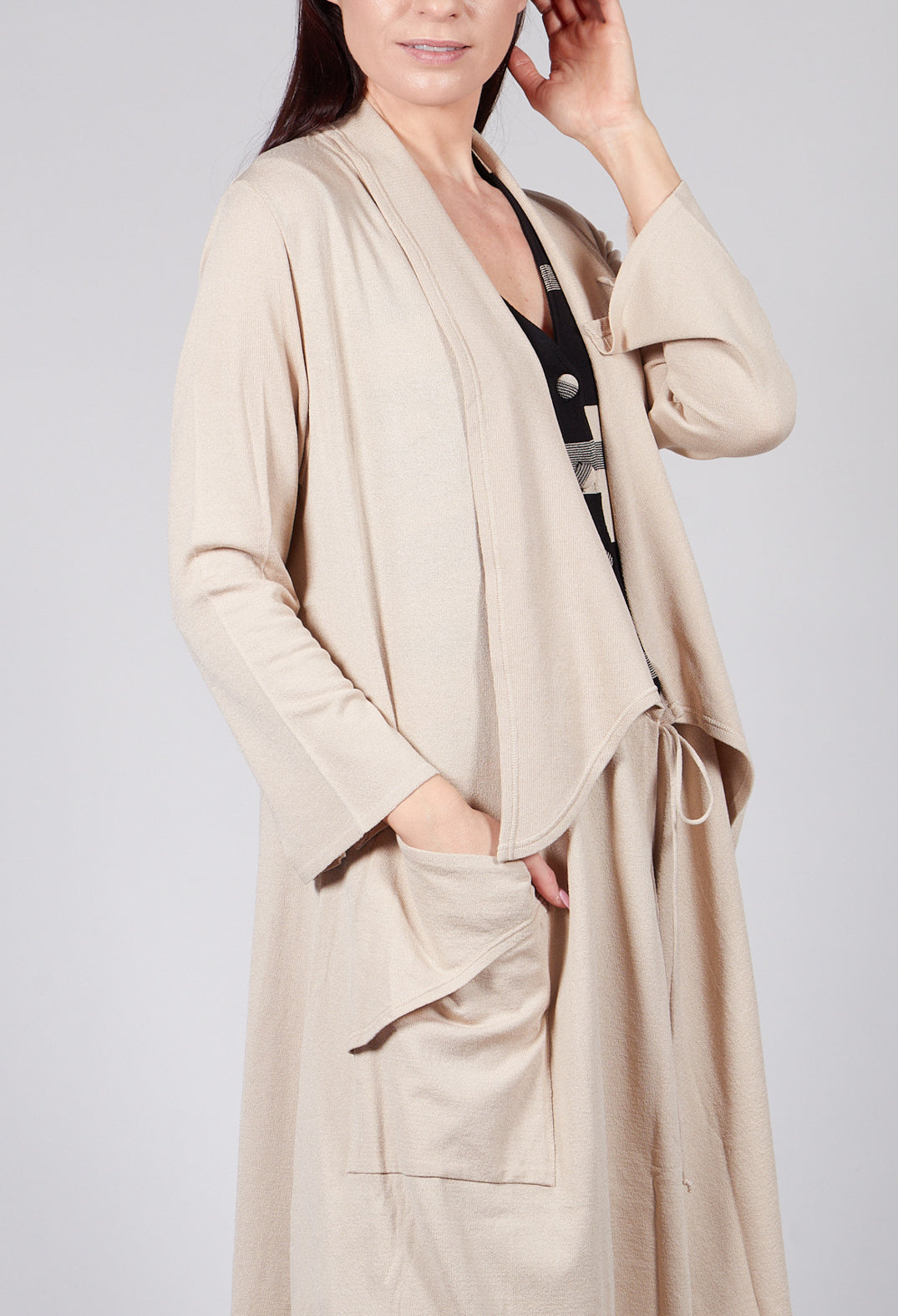 Longline Cardigan with Pockets in Sand