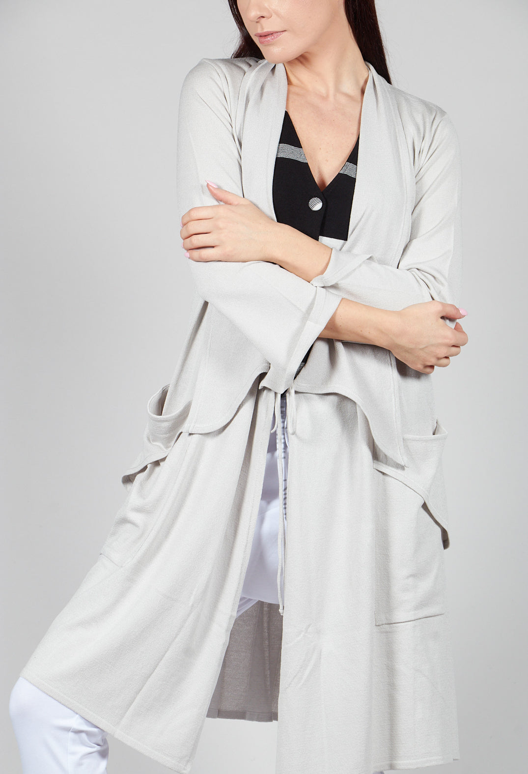 Longline Cardigan with Pockets in Silver