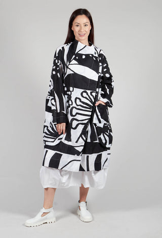 Longline Coat in Black and White Print