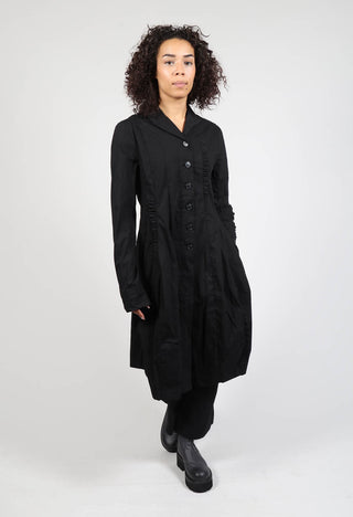 Longline Coat with Ruffle Detail in Black