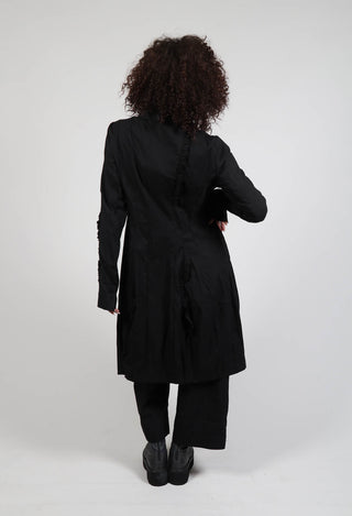 Longline Coat with Ruffle Detail in Black