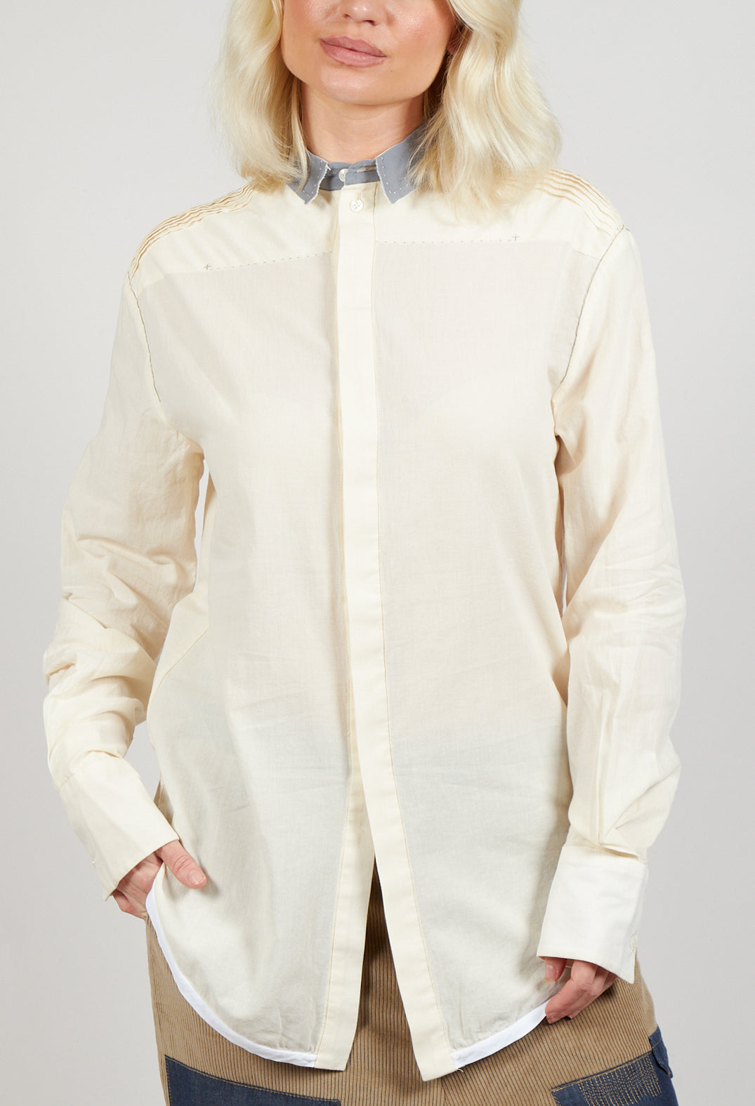 Longline Cotton Shirt in Cream