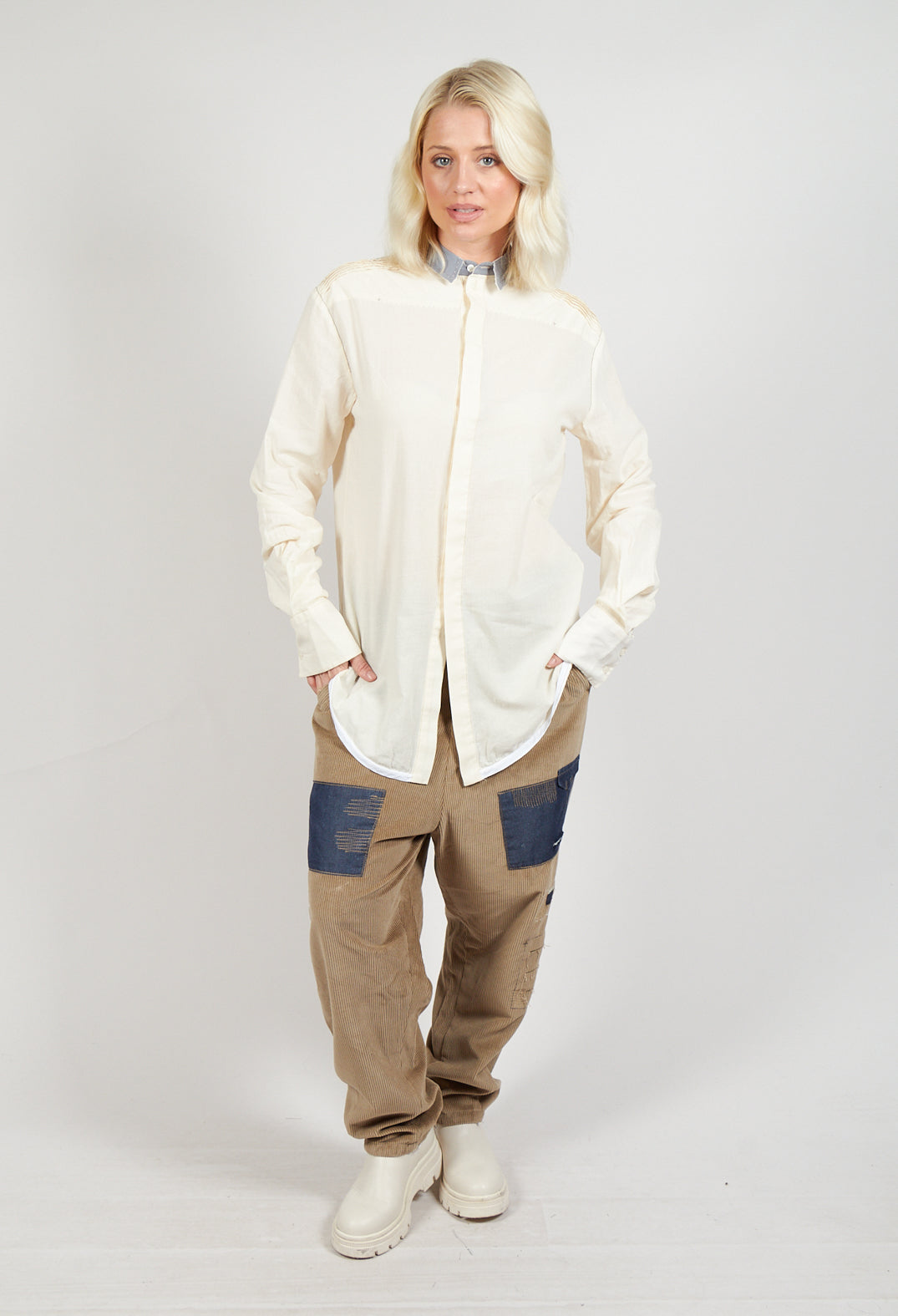 Longline Cotton Shirt in Cream