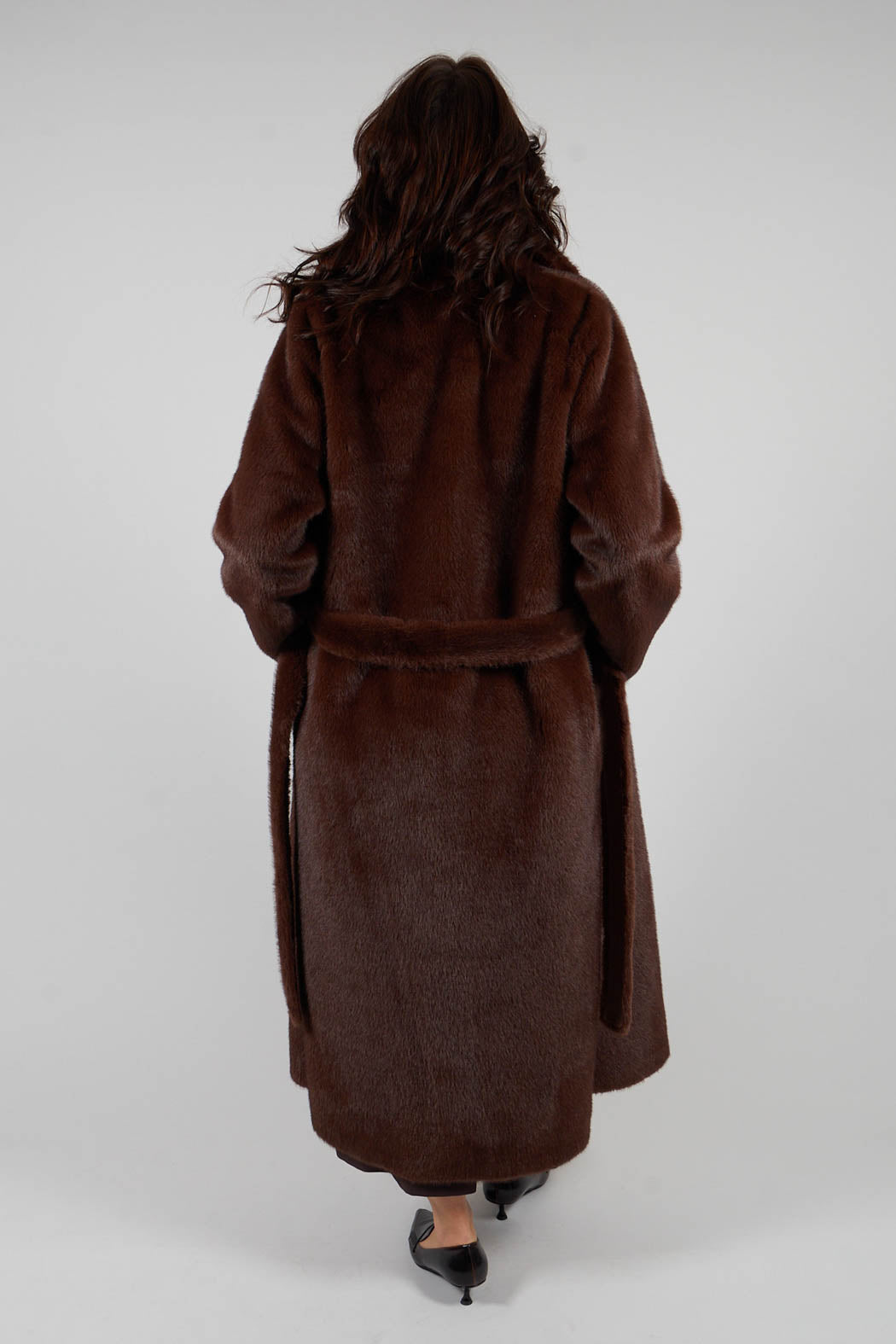 Artico Longline Faux Fur Coat in Chocolate | Olivia May
