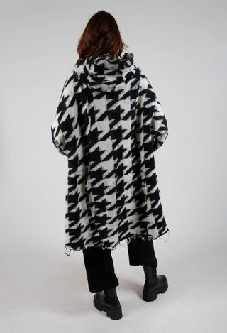 Longline Hooded Cardigan in Black Bone Jacquard