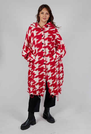 Longline Hooded Cardigan in Cardinal Bone Jacquard
