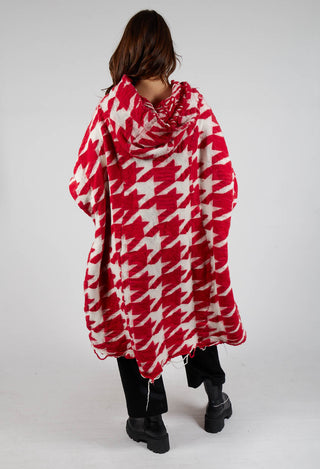 Longline Hooded Cardigan in Cardinal Bone Jacquard