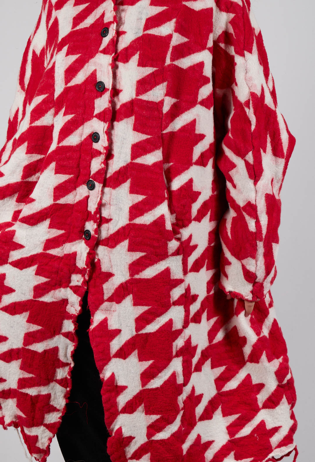 Longline Hooded Cardigan in Cardinal Bone Jacquard