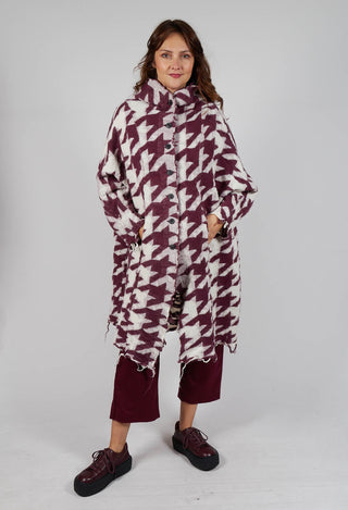 Longline Hooded Cardigan in Merlot Bone Jacquard