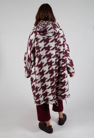 Longline Hooded Cardigan in Merlot Bone Jacquard