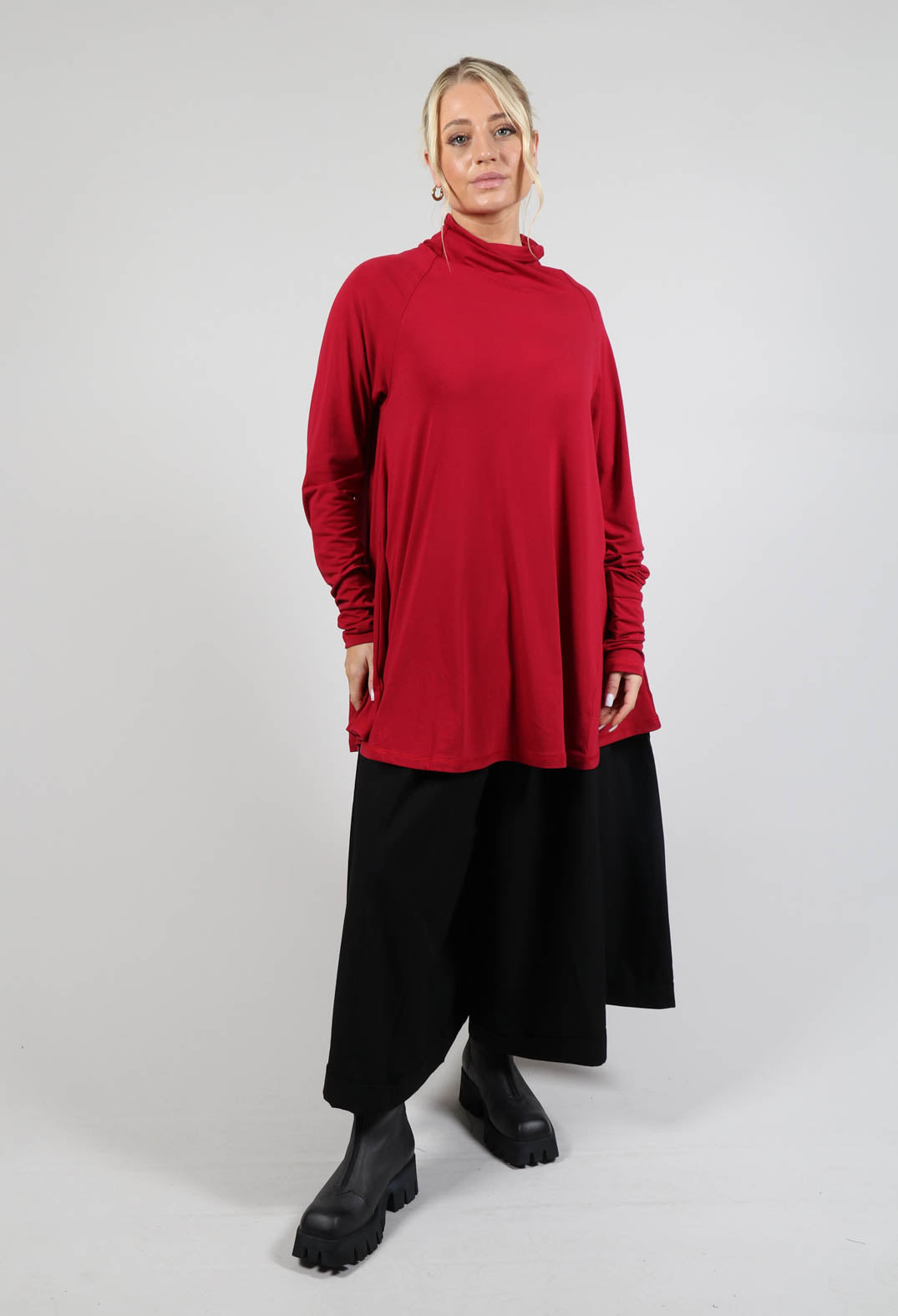 Longline Jersey Top in Red