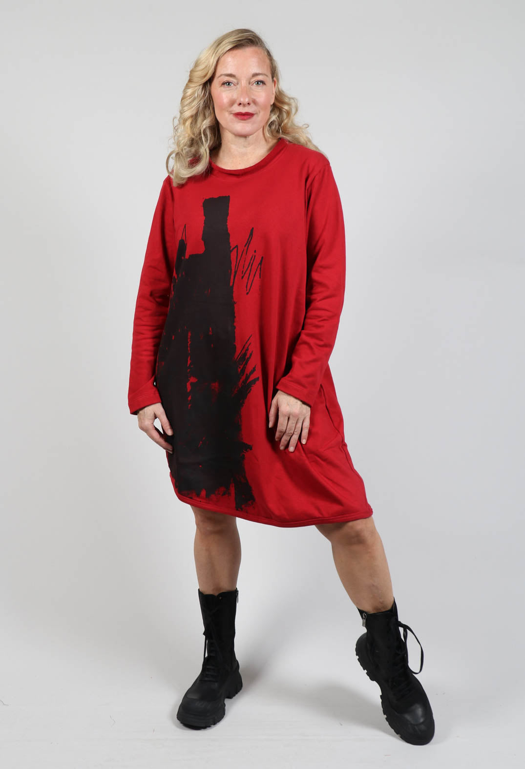 Longline Jumper with Print in Red