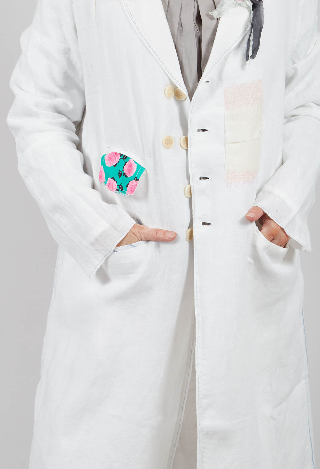 Longline Patch Pocket Coat in Original White Stripe