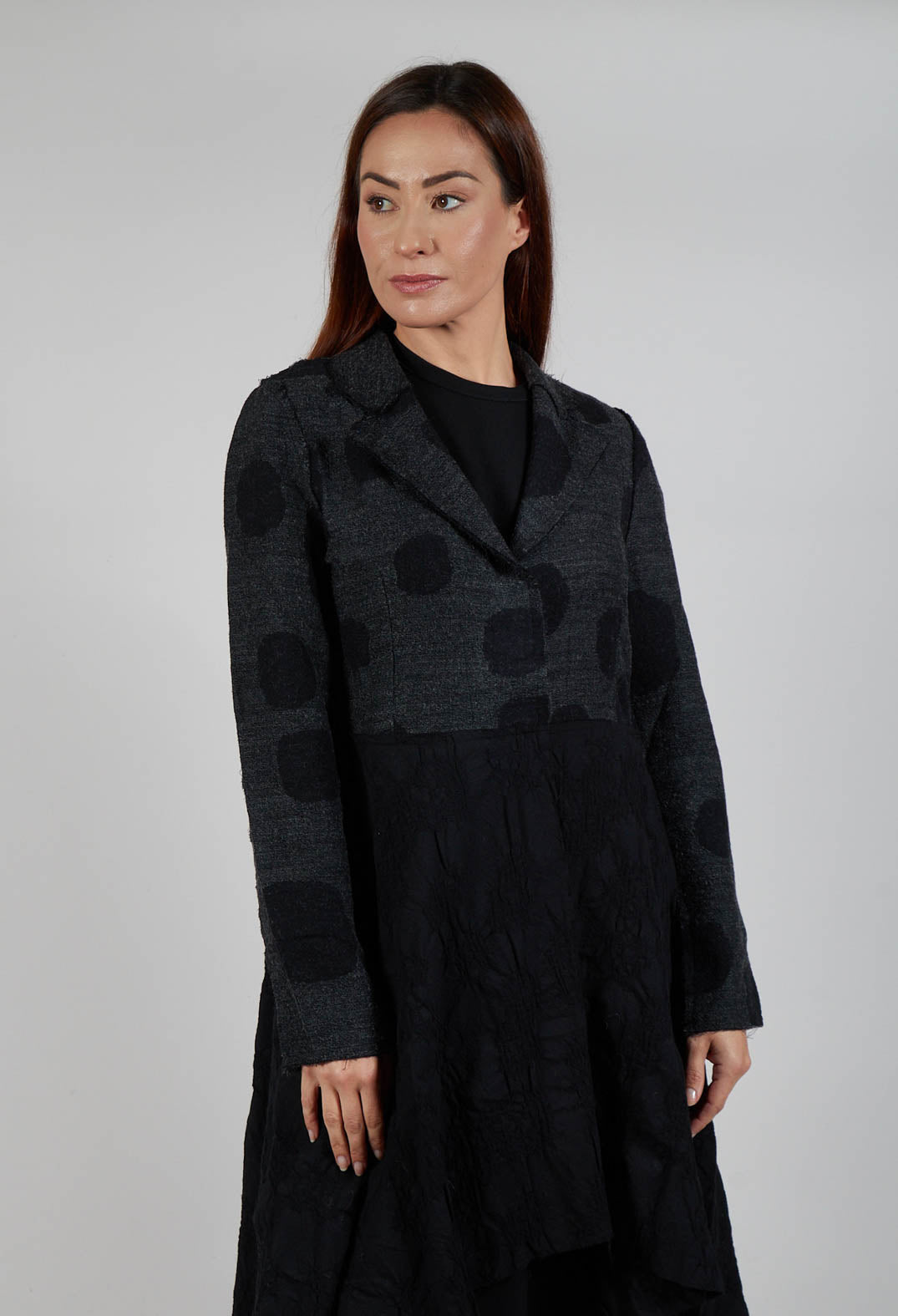 Longline Polka Dot Coat in Charcoal Grey