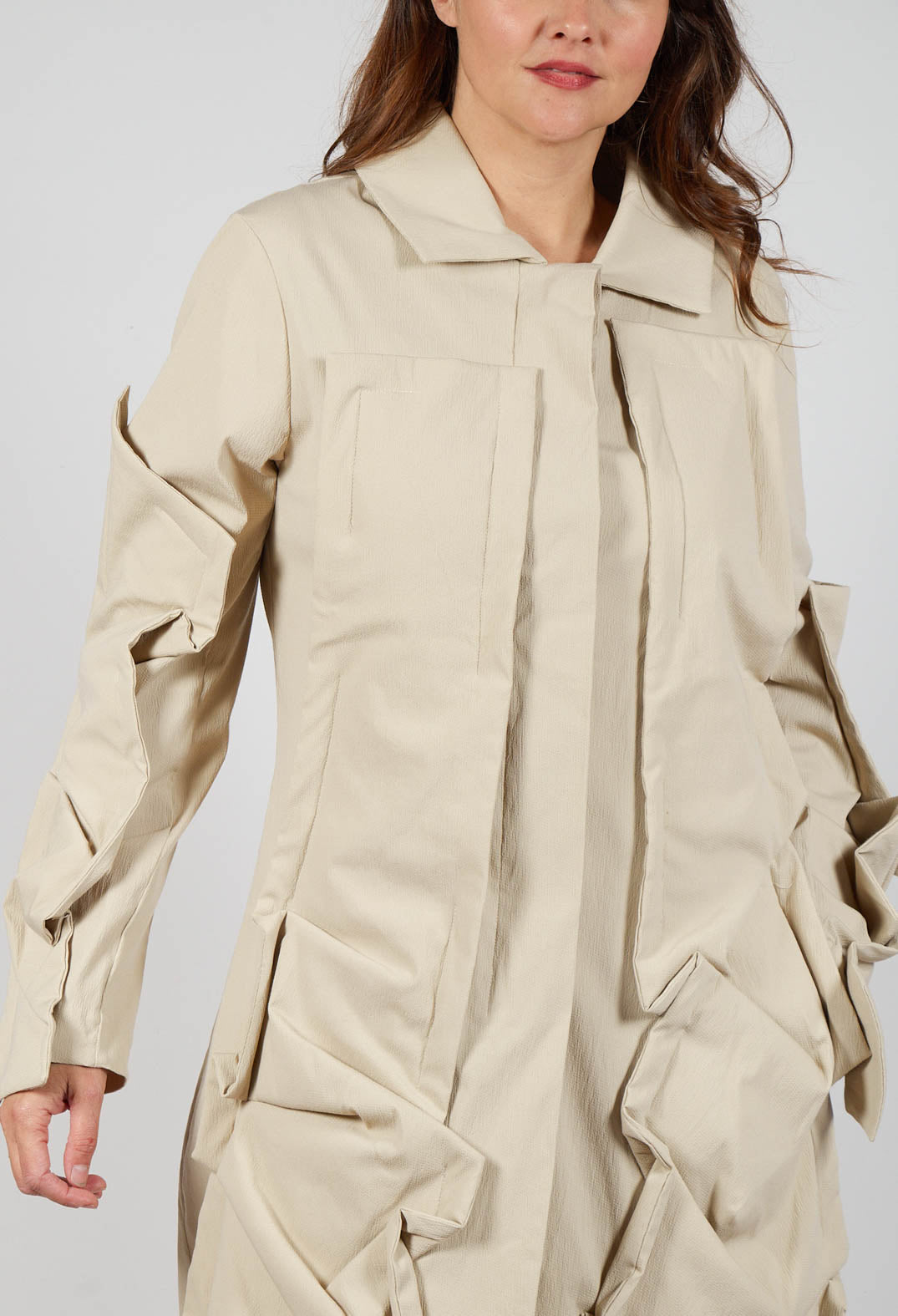 Longline Ruched Coat in Bone