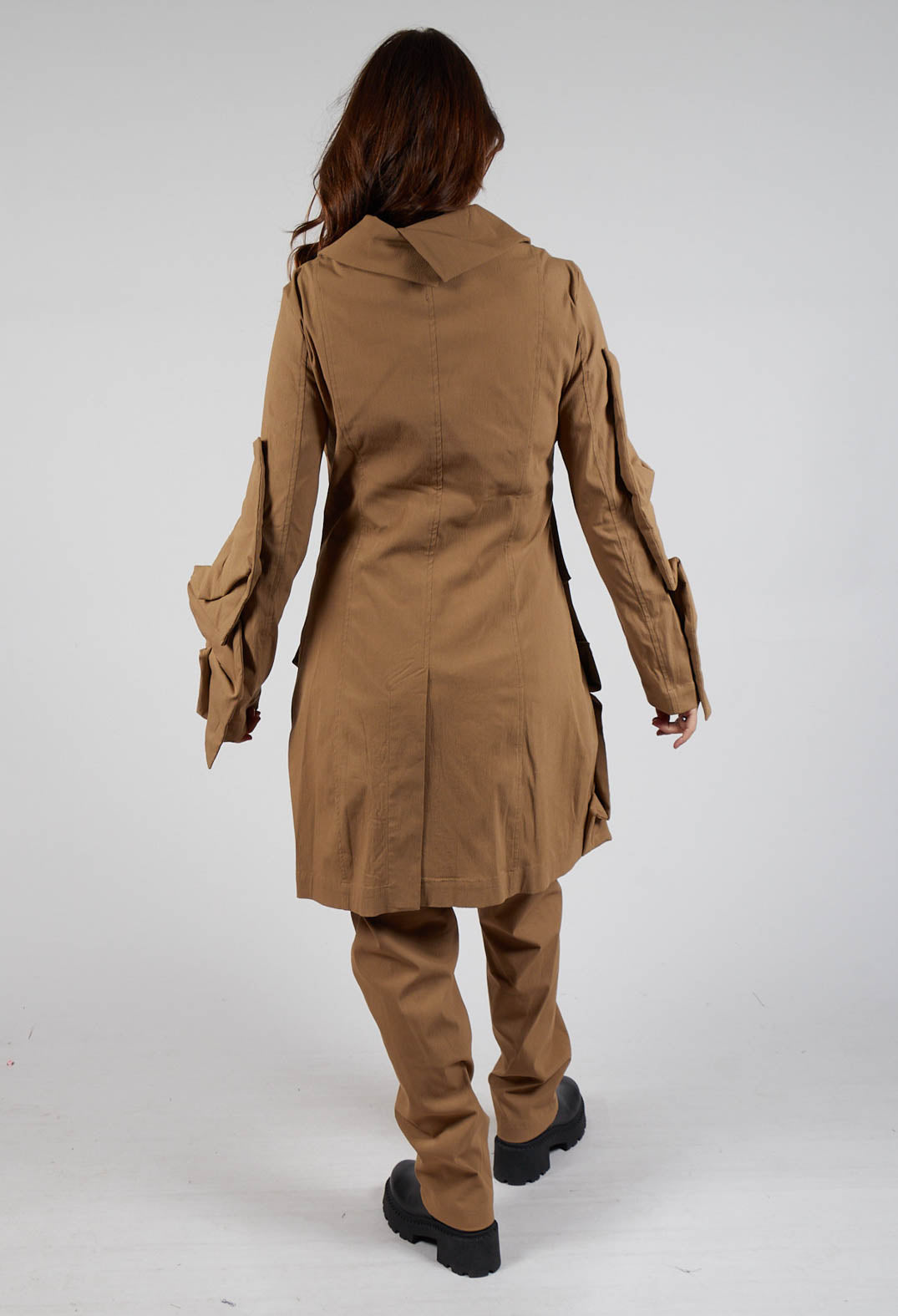 Longline Ruched Coat in Camel