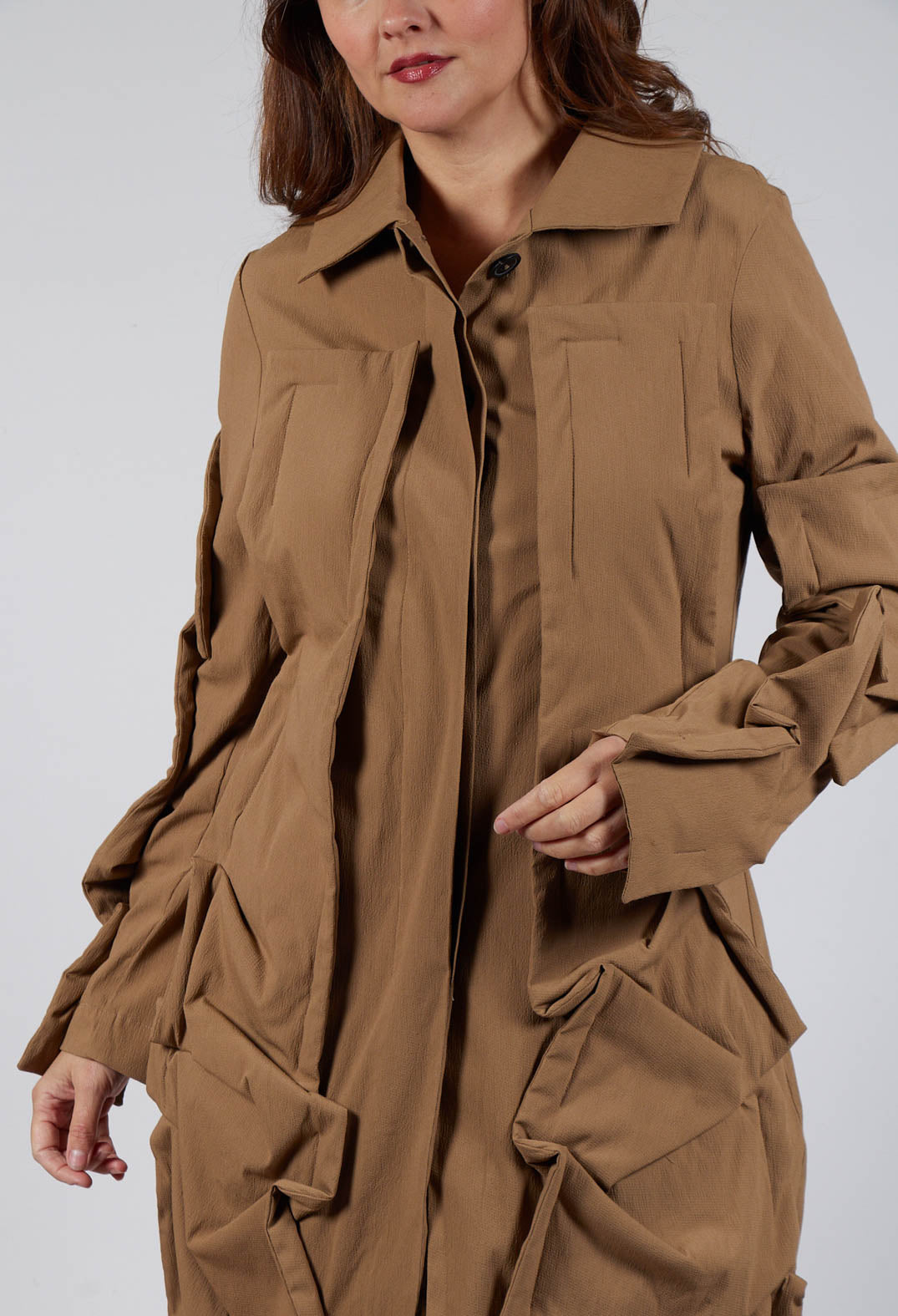 Longline Ruched Coat in Camel