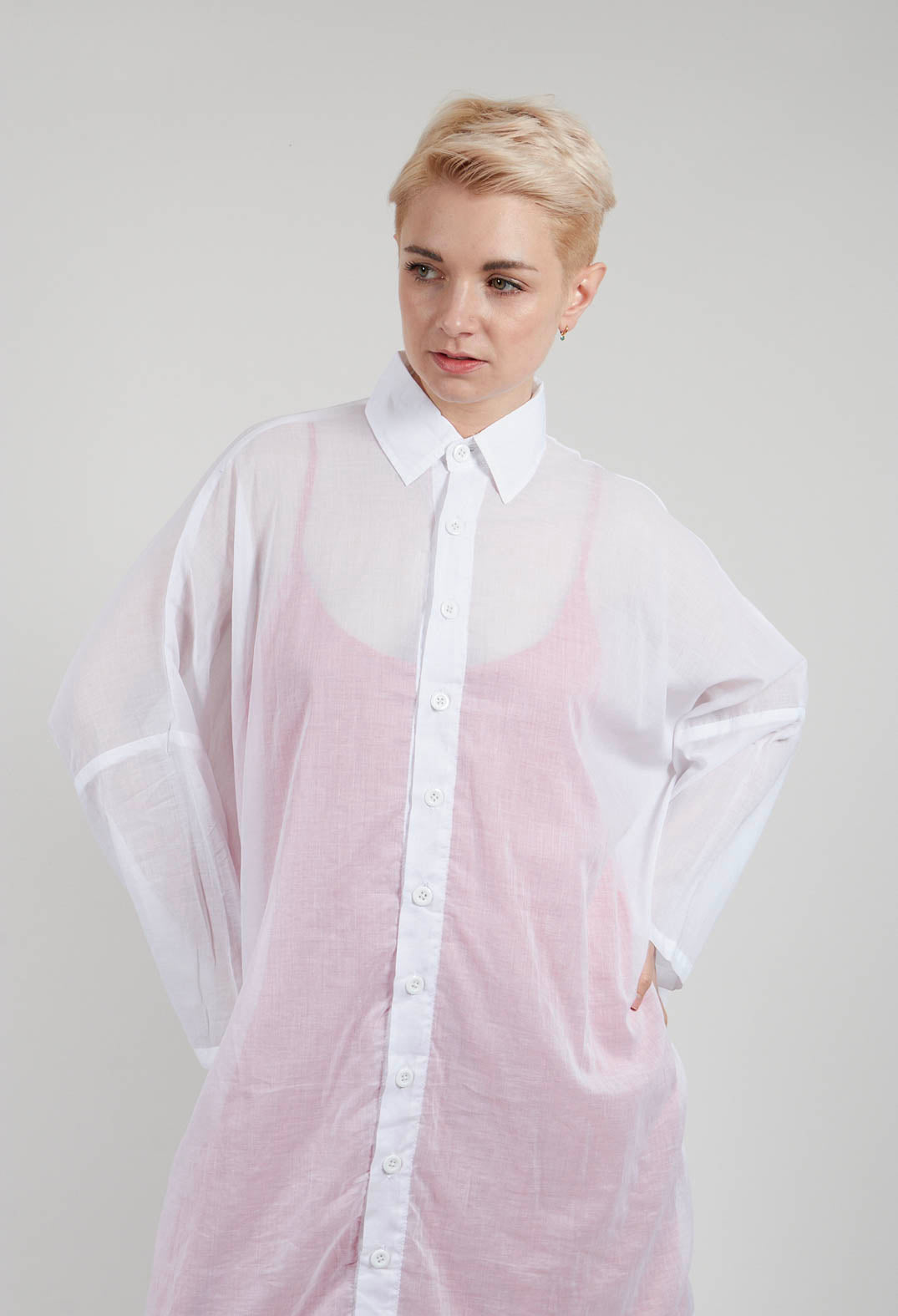 Longline Shirt in White with White Application