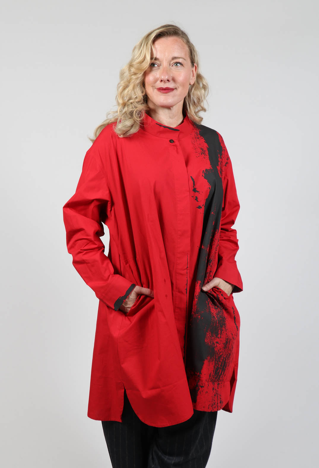 Longline Shirt with Print in Red