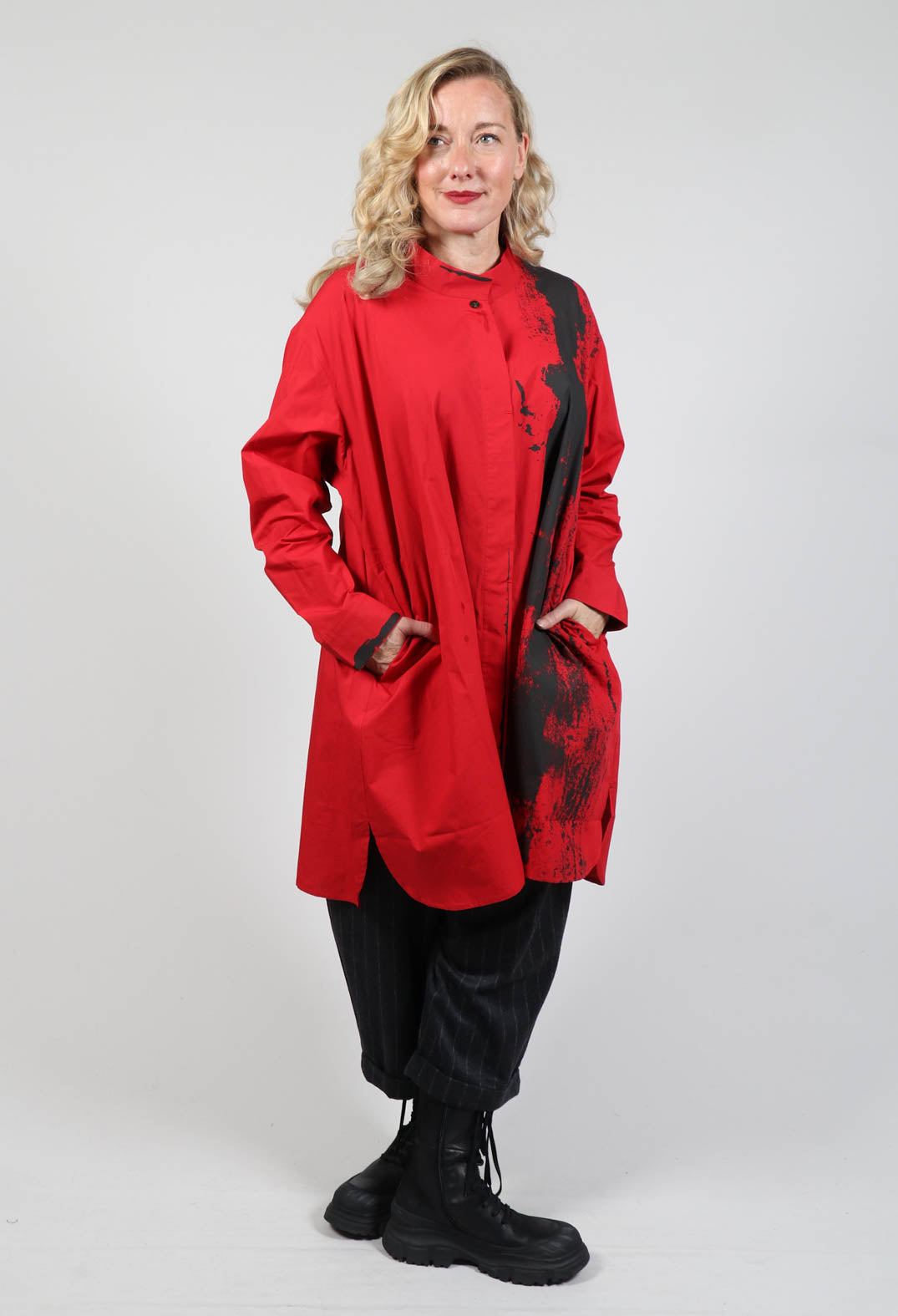 Longline Shirt with Print in Red