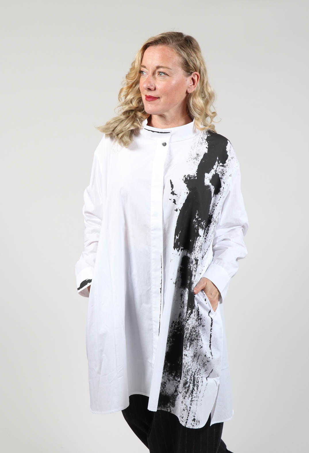 Longline Shirt with Print in White