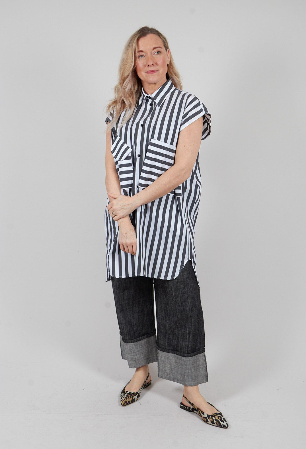 Longline Skirt in Rigato Nero