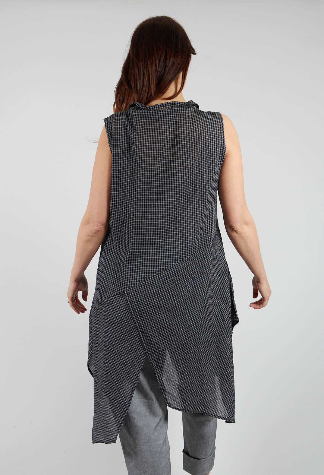 Longline Sleeveless Shirt in Black Check