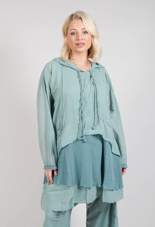 Longsleeved Hoodie Tunic in  Pale Turquoise