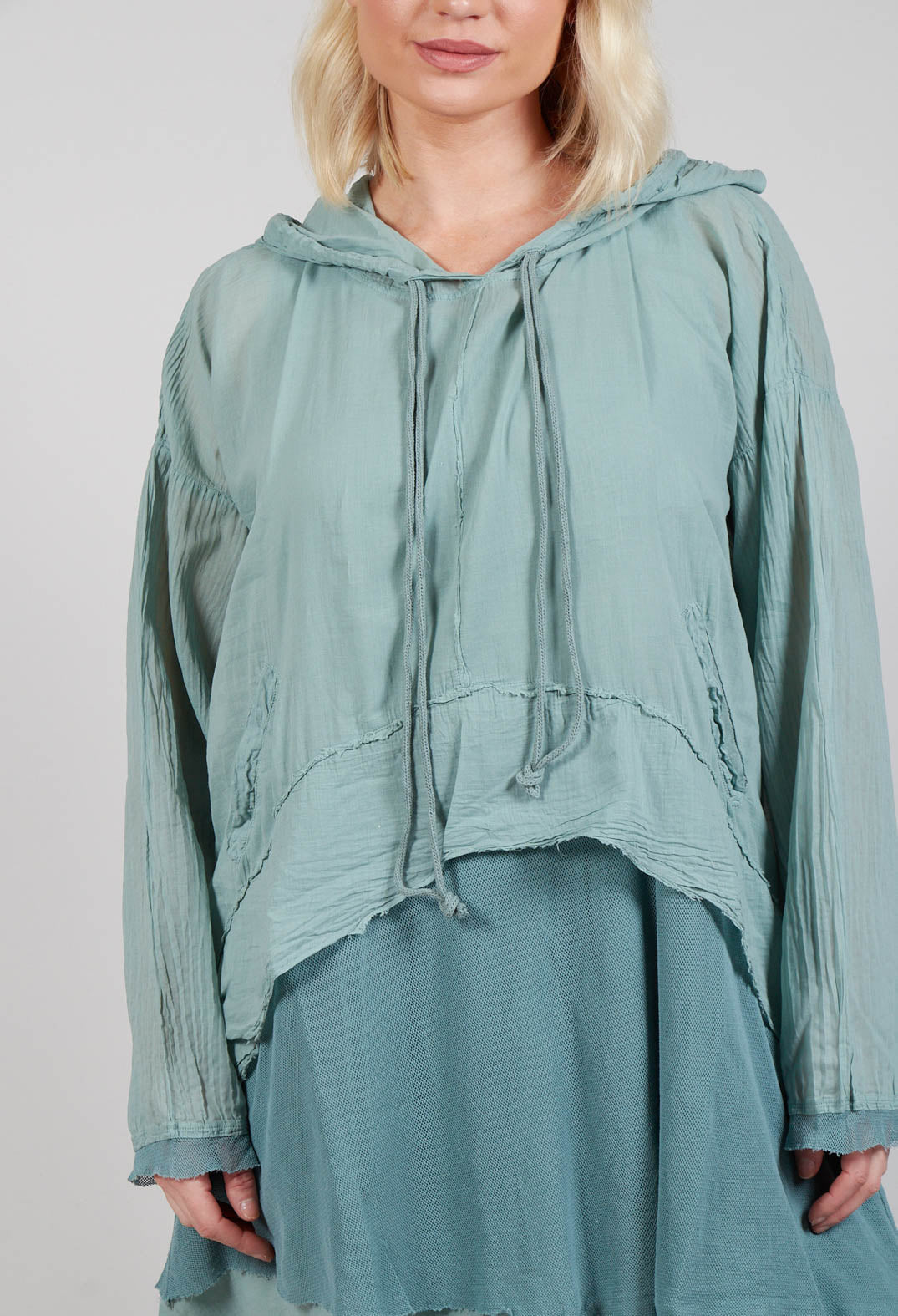 Longsleeved Hoodie Tunic in  Pale Turquoise