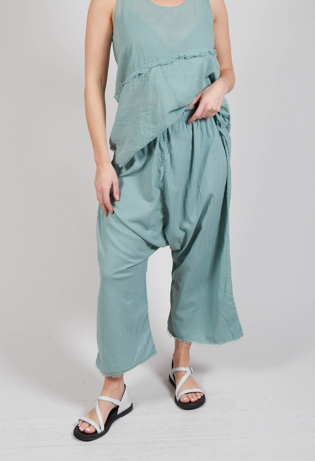 Low Crotch Pull on Trousers in  Pale Turquoise