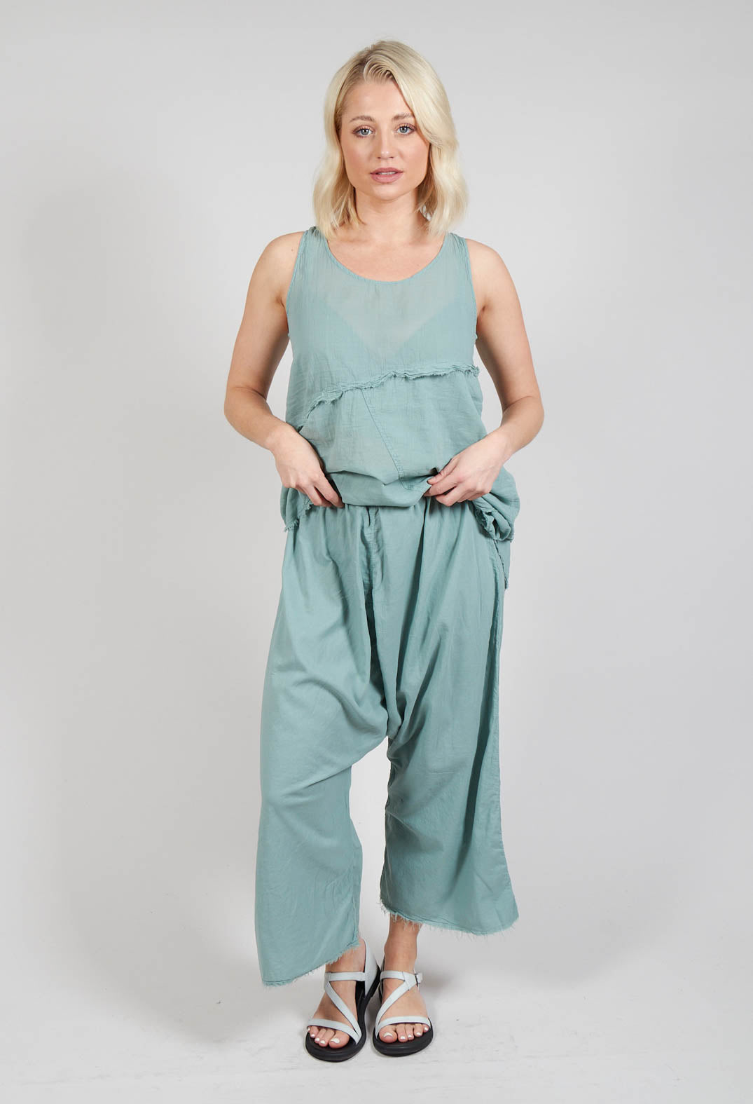 Low Crotch Pull on Trousers in  Pale Turquoise