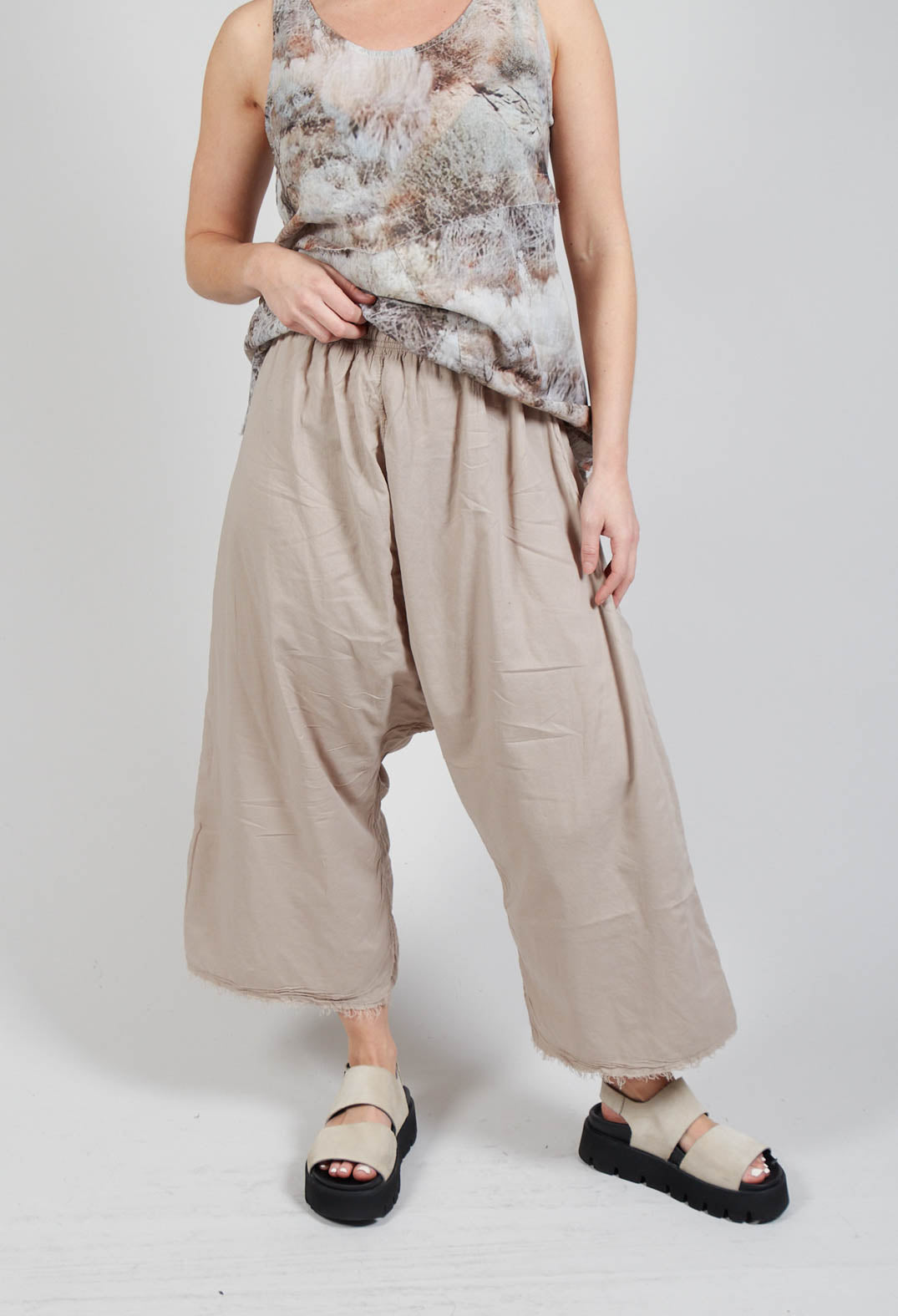 Low Crotch Pull on Trousers in Greige