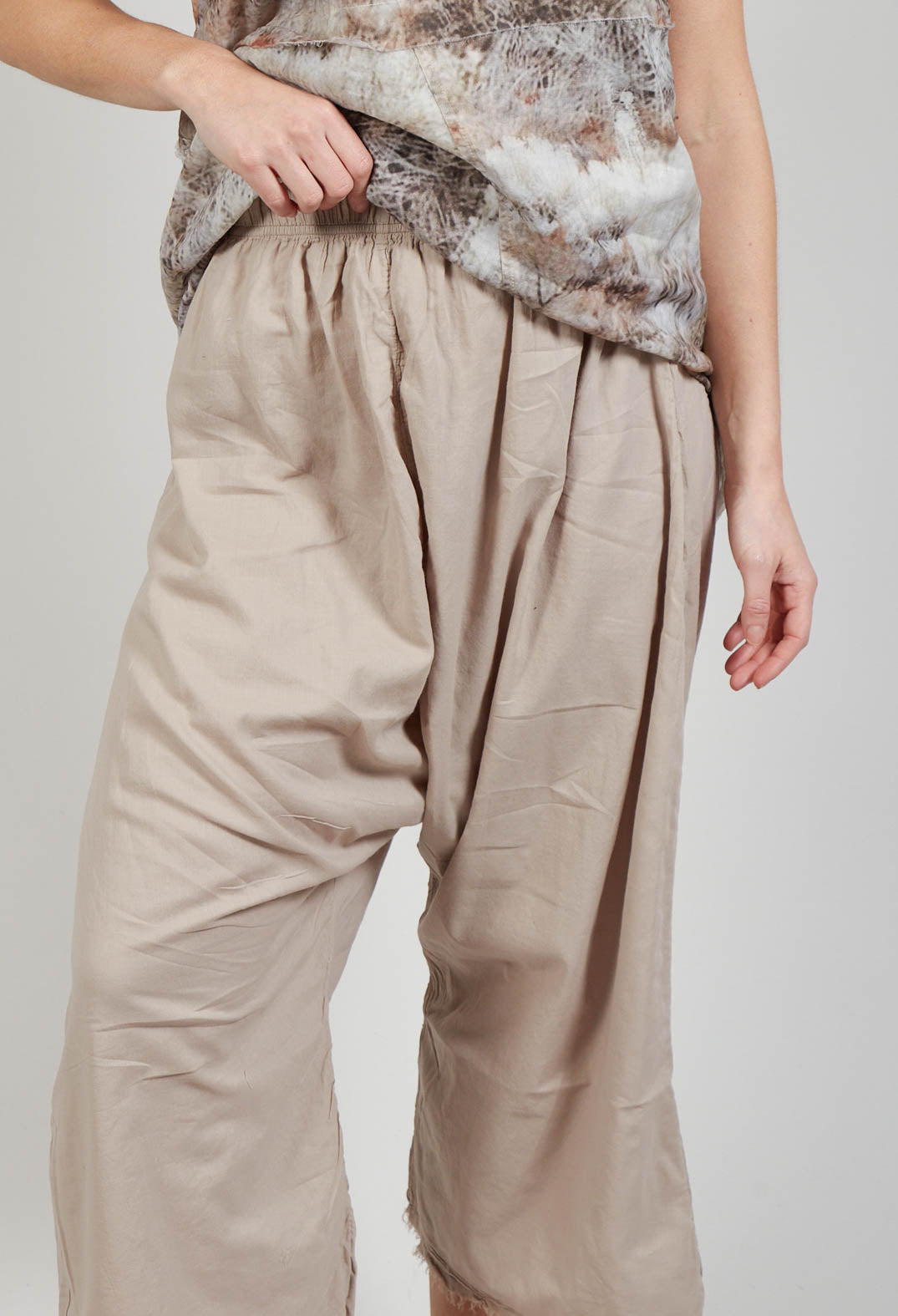 Low Crotch Pull on Trousers in Greige