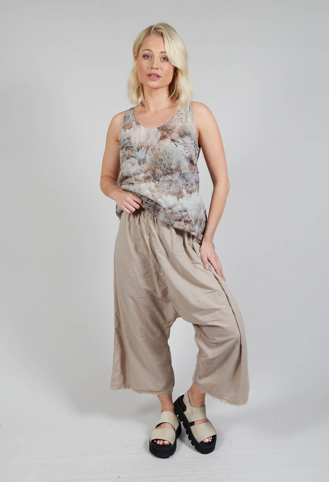 Low Crotch Pull on Trousers in Greige